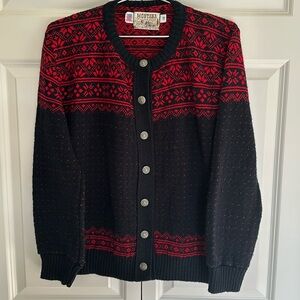 Vintage Montana Woolen Shop Sweater Red & Black snowflake pattern sz 38 or med.